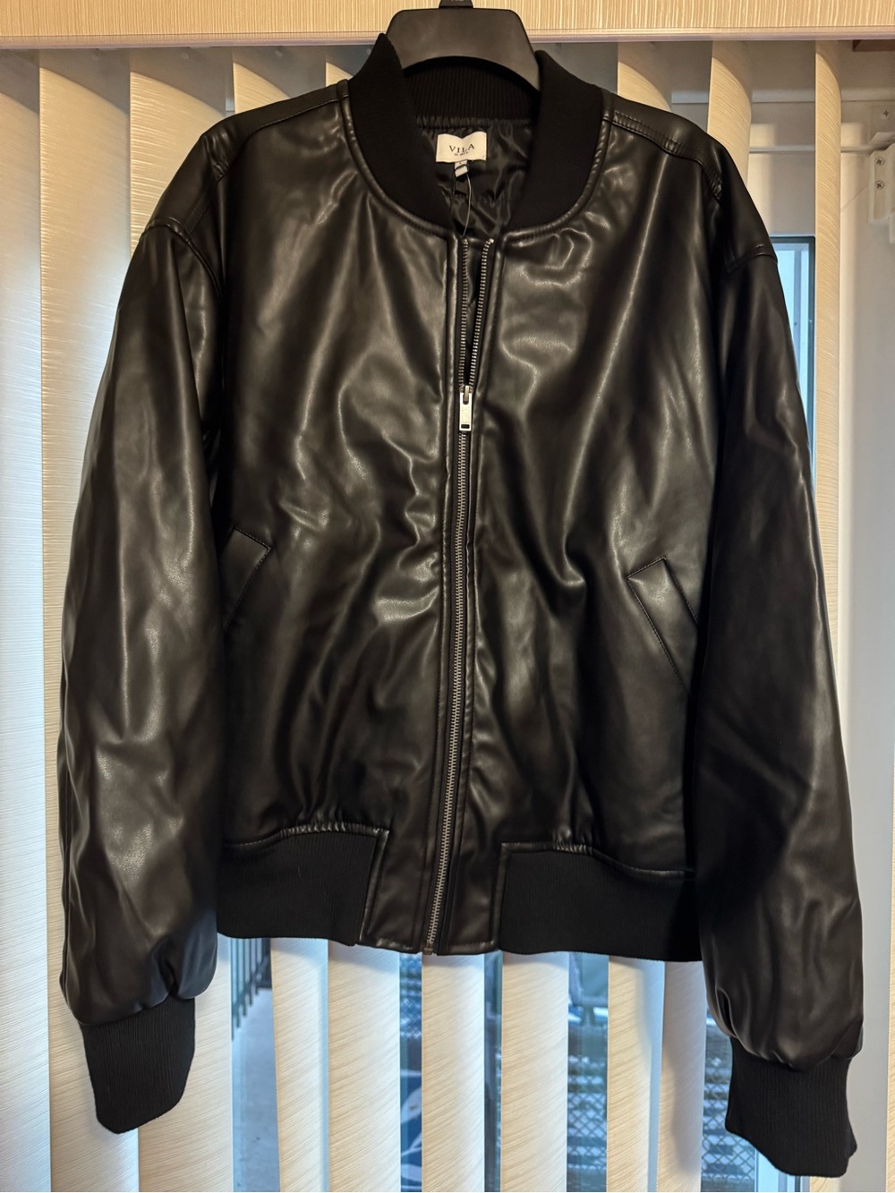 Buckle Black Faux Leather Bomber Jacket